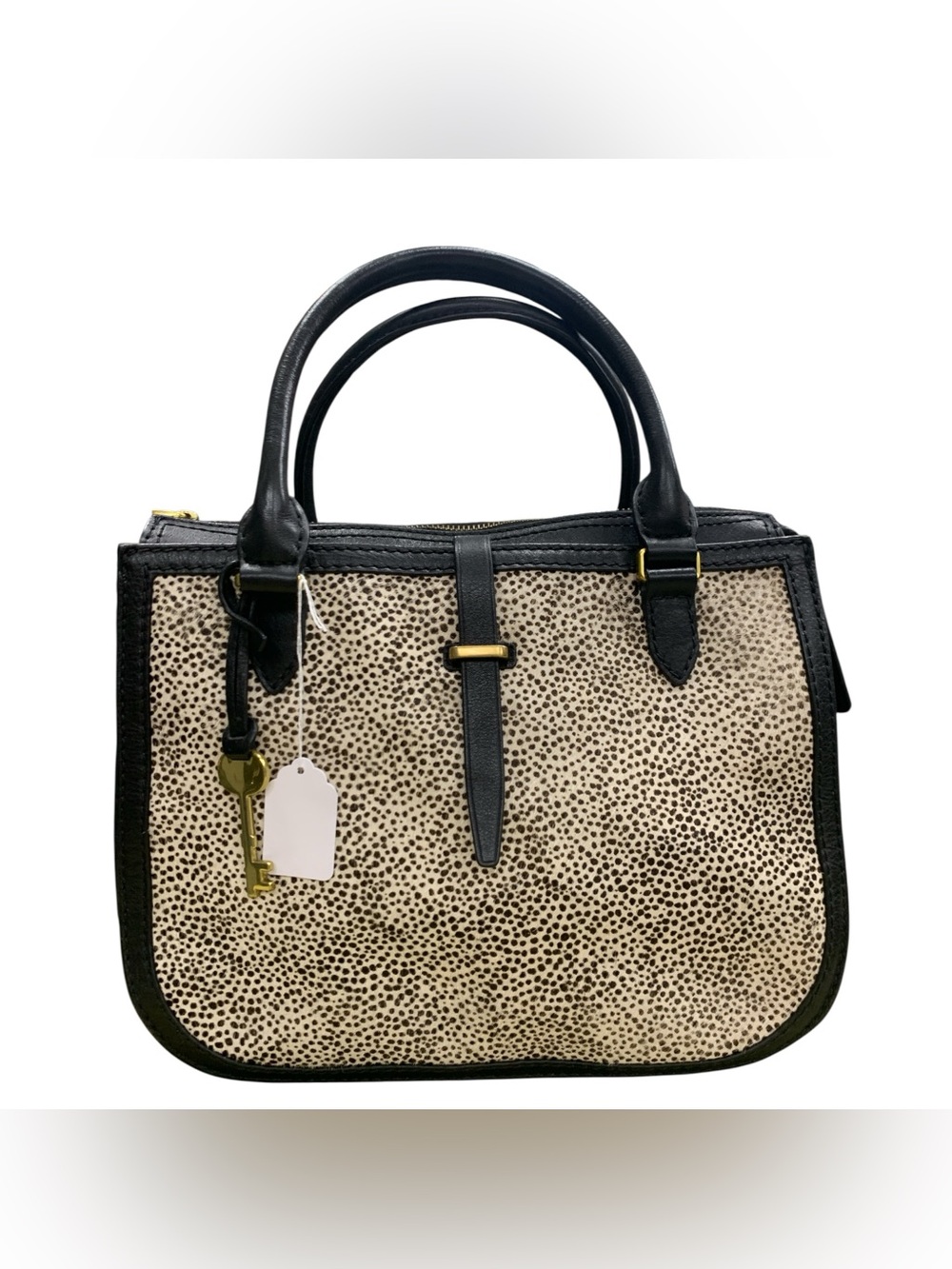 Fossil Black Trim Speckled Cream Satchel